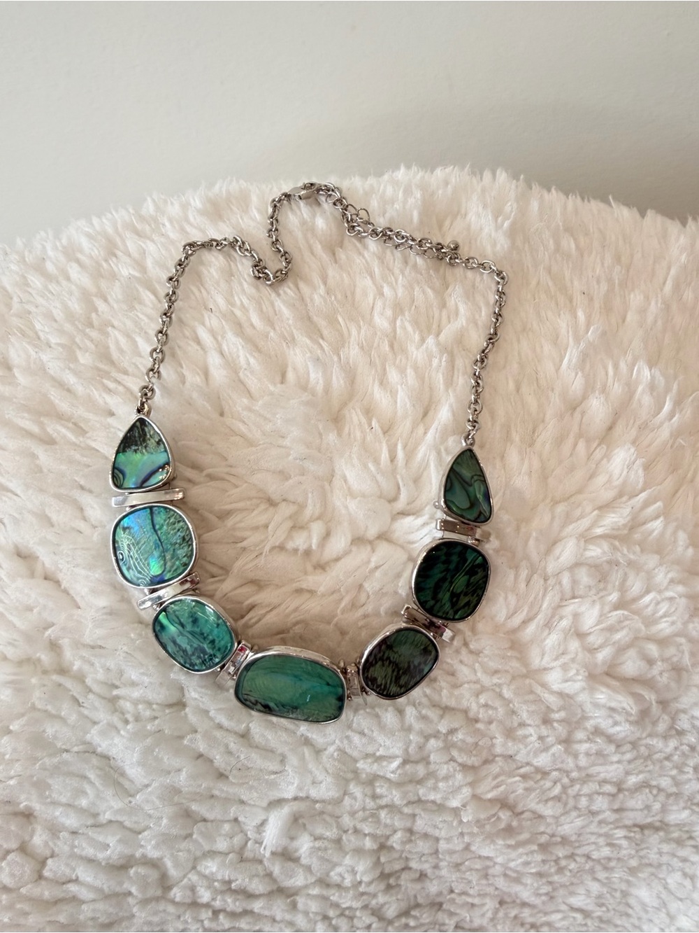 Silver-Set Abalone Green Statement Necklace